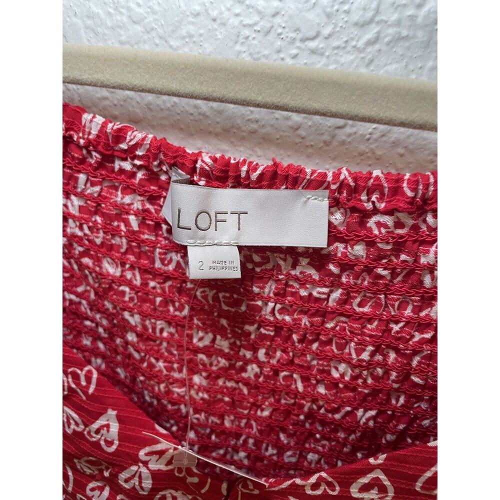 NWT LOFT Sweetheart Neckline Red Hearts Smocked Peasant Top Women’s Size 2 - Picture 3 of 6